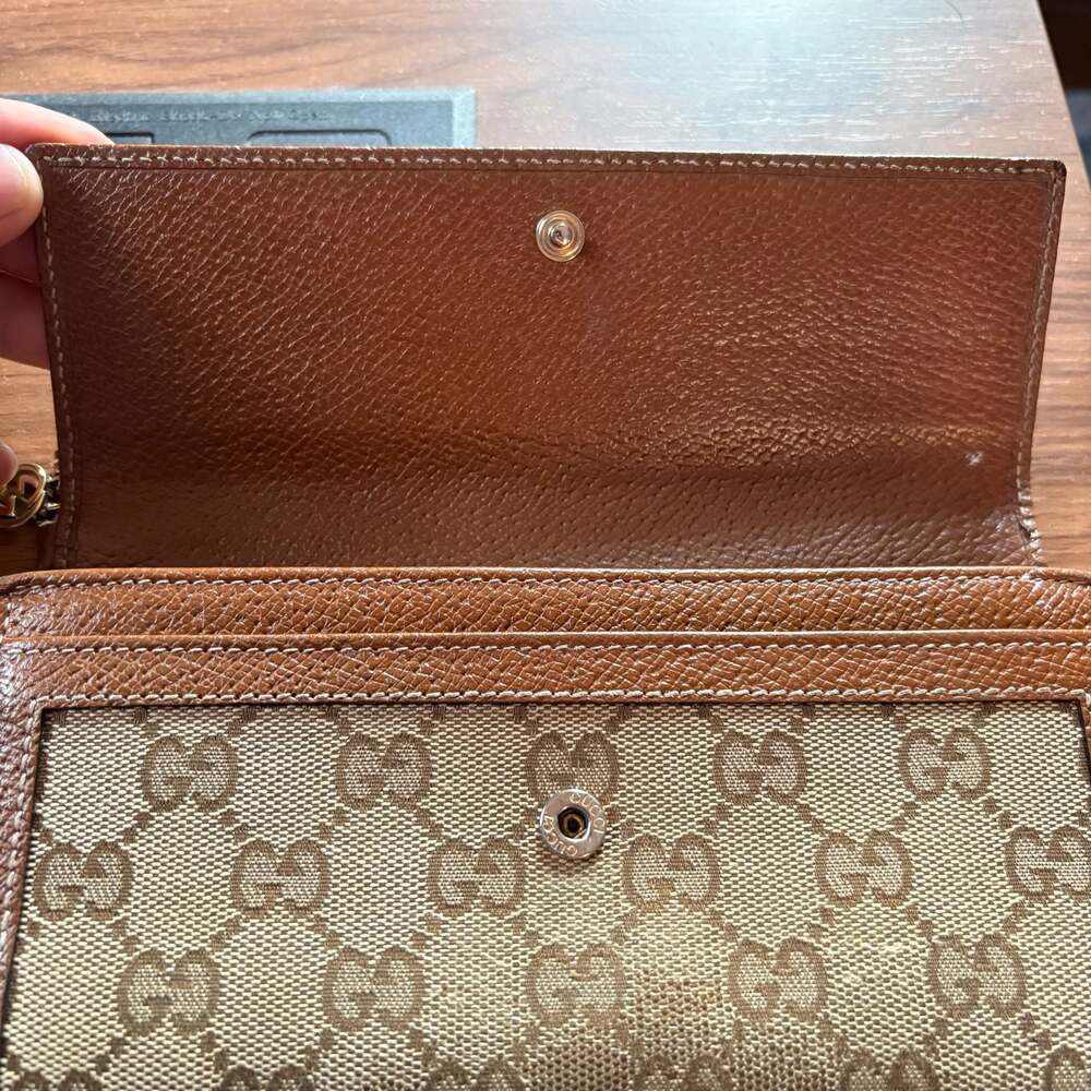Gucci GG Canvas and Brown Leather Continental Long Flap Wallet - Picture 8 of 10
